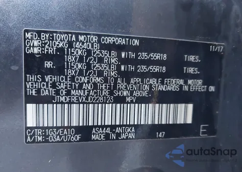 2018 Toyota Rav4 Limited from USA, damaged, VIN JTMDFREVXJD228123
